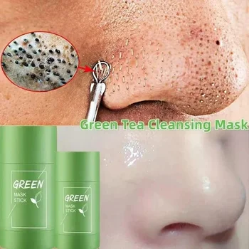 Green Tea Remove Blackhead Solid Mask Dispel Acne Blemish Black Dots Facial Clean Stick Mask Tighten Pores Whitening Skin Care