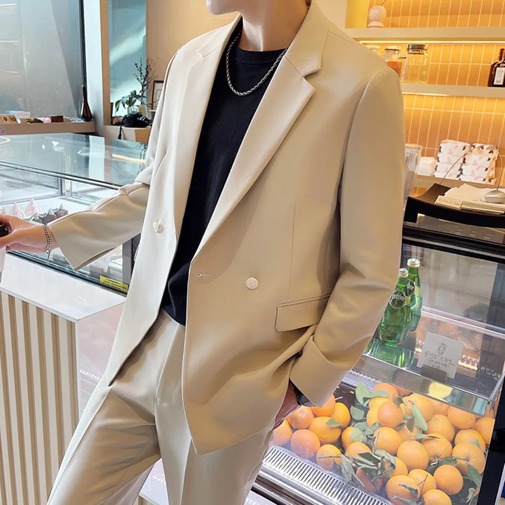 2 Piece Men's Suits Casual Single Breasted Peak Lapel Real Pocket Loose Men's Suits For Wedding Groosesmen (Blazer+Pants)