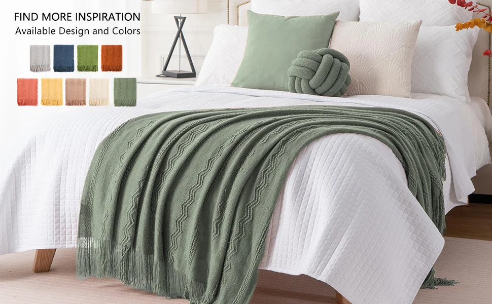 Caramel Knit Throw Blanket - Lightweight Plaid Blanket for Couch and Bed