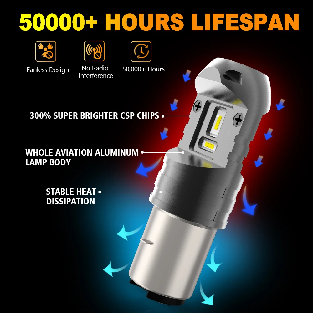 BA20D LED Motorcycle Headlight Hi/Lo Beam Conversion Kit for Motorbike ATV UTV 3000LM 12V 24V 6000K