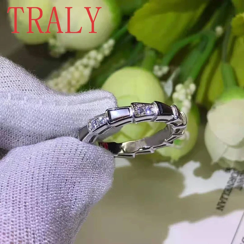 

925 Sterling Silver Moissanite Diamond Snake Bone Ring Inlaid White Beige Women Couple's Wedding Brand Customized Jewellry Gifts