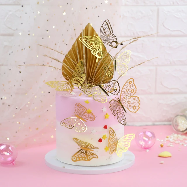 New 3D Butterfly Wedding Cake Topper Gold Butterfly Happy Birthday Cake  Topper for Baby Birthday Party Cake Decorations 1 Set - AliExpress