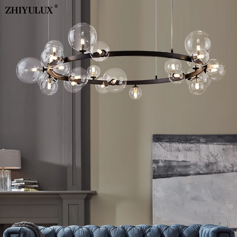 

Скандинавская простая светодиодная люстра с прозрачным стеклянным шаром, современные светильники для спальни, гостиной, столовой, подвесные лампы для кухни, комнатное освещение