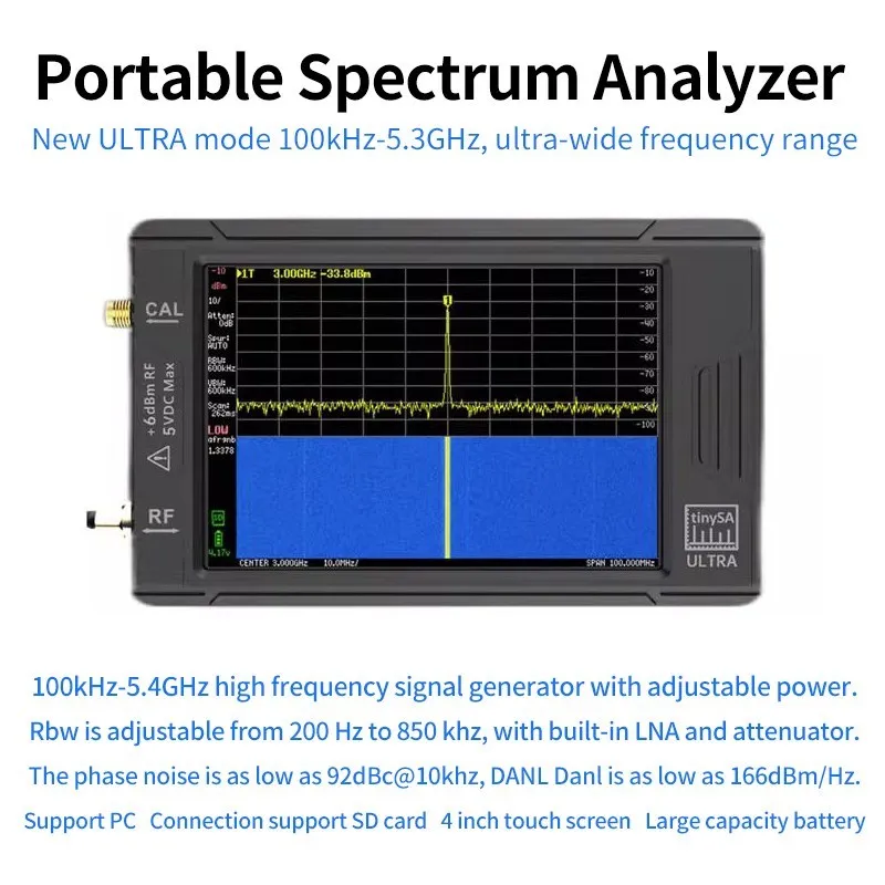 Originální tinysa kapesní spektrum analyzátor 2.8 / 4 palec dotek obrazovka 100 k-5.3ghz tinysa ultra spectrum analyzers s baterie