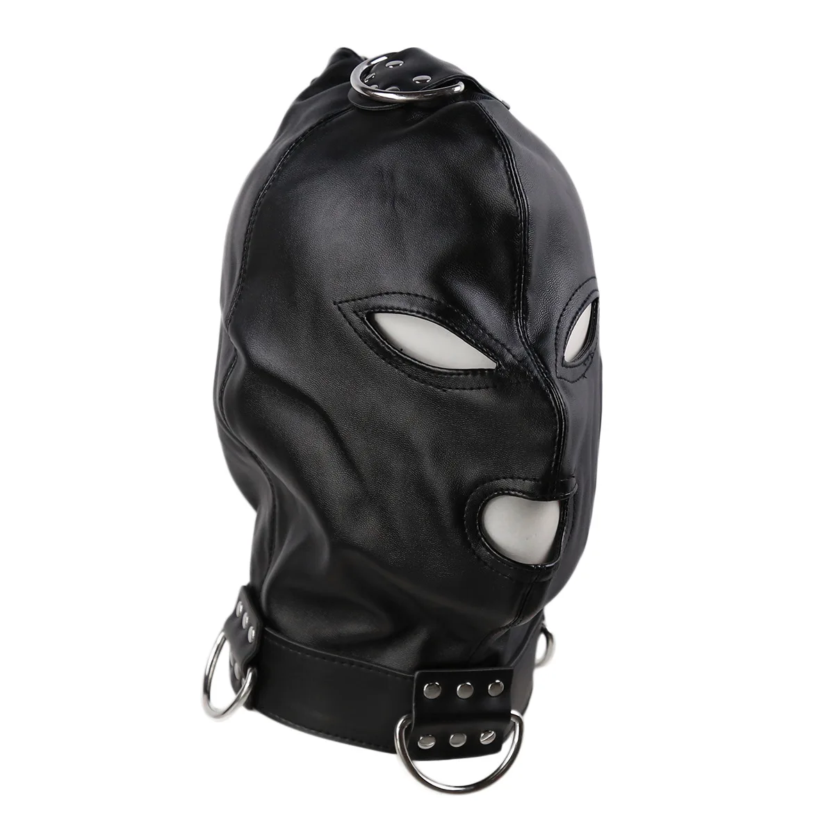 Cagoule en cuir bdsm avec cadenas pour jeux de bondage_voghion.com