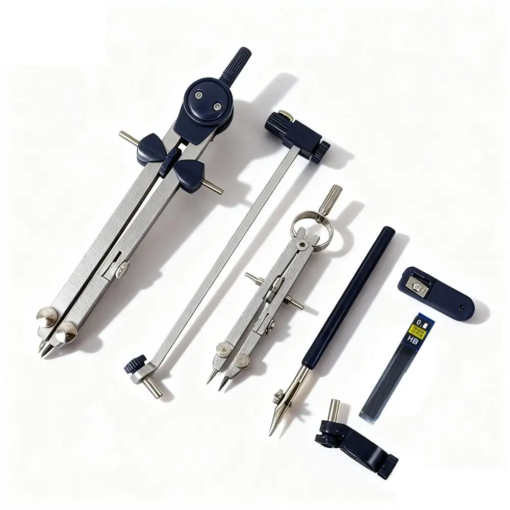 7개/팩 투명 커버 드로잉 컴퍼스 키트 측정자 기계식 연필 드로잉 도구 세트 스테인리스 스틸 플라스틱