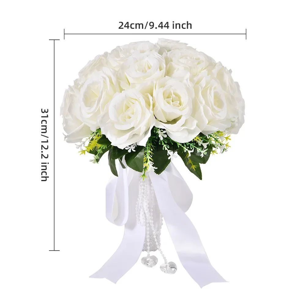 Wedding Bouquets 1PC Love Crystal Pendant Wedding Bouquets for Bride Bridesmaid White Rose Flower Bouquet