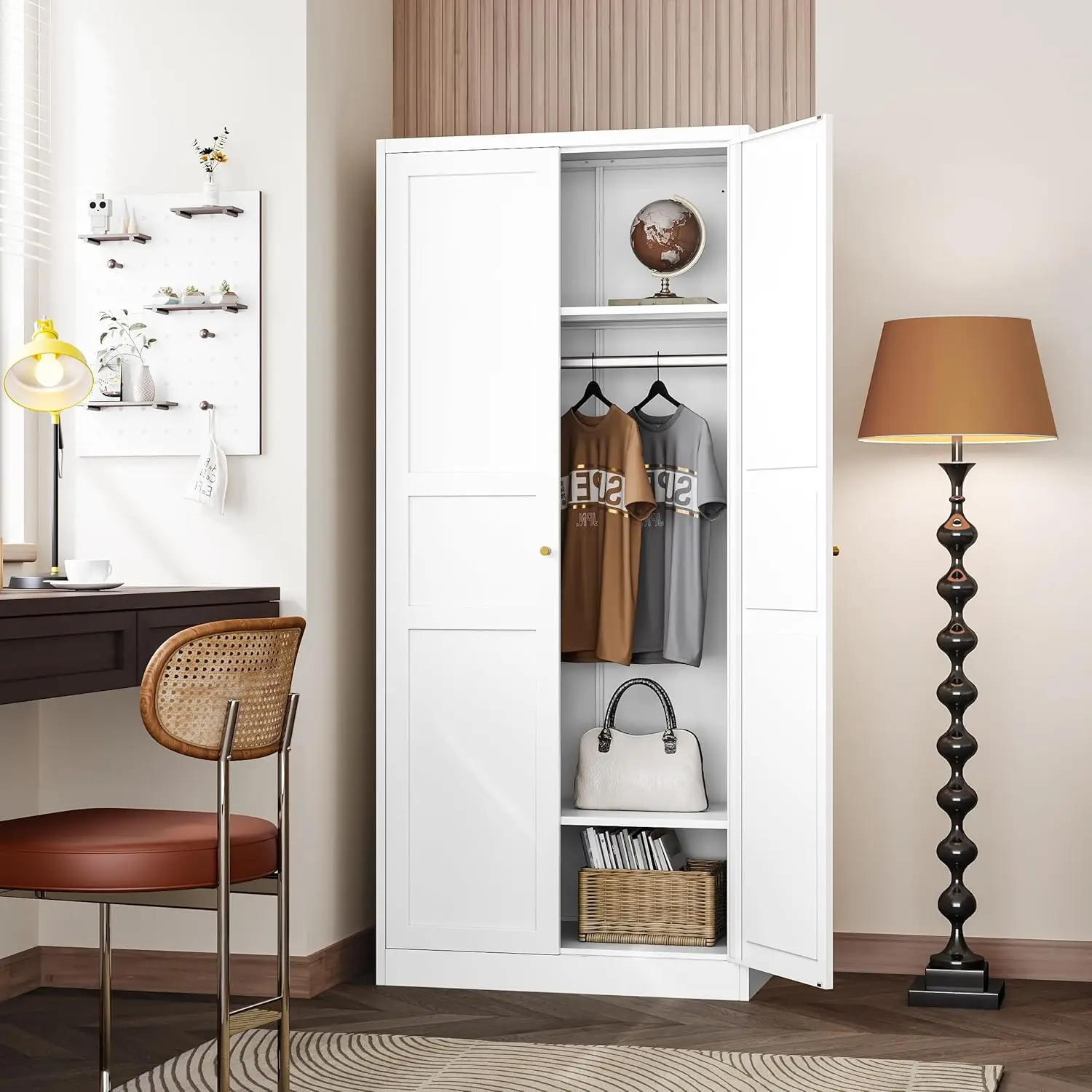 Wardrobe Armoire Closet,72" H Metal Storage Cabinet with Adjustable Shelves and Hanging Rod,Bedroom Armoire Cabinet Clothes Orga