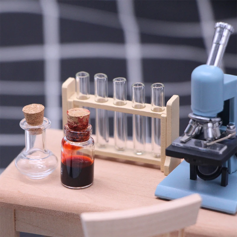 1:6/1:12 Dollhouse School Scene Miniature Laboratory Tool Measuring Cup Test Tube Rack Set Chemistry Toy Doll House Accessories 6