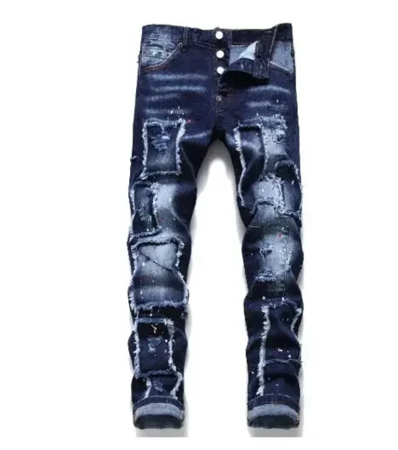 100 chareiharper DSQ Men's stretch skinny denim shorts High quality luxury brand Men's street slim jeans Men's classic jeans 5