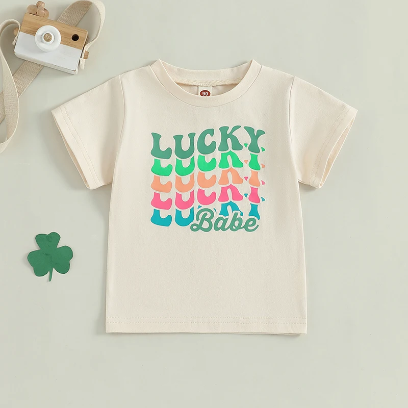 Toddler Boy Girl Summer Casual T-Shirt Colorful Letter Print Short Sleeve Round Neck Graphic Tops