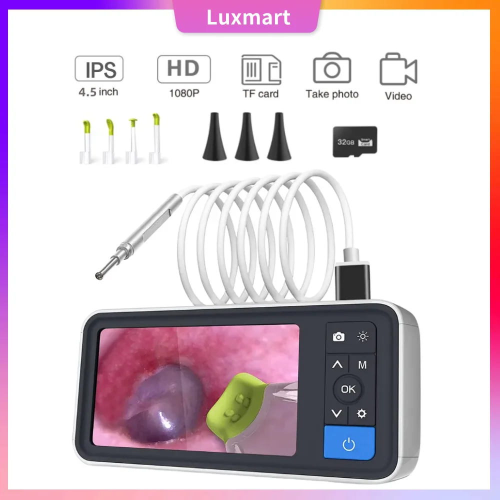 Otoscope Ear Endoscope 3.9mm 4.5 IPS 1080p HD Ear Scope Wax Removal Cleaner Tools With 2500mAh Rechargeable Battery endoscope camera ear wax cleaner digital otoscope