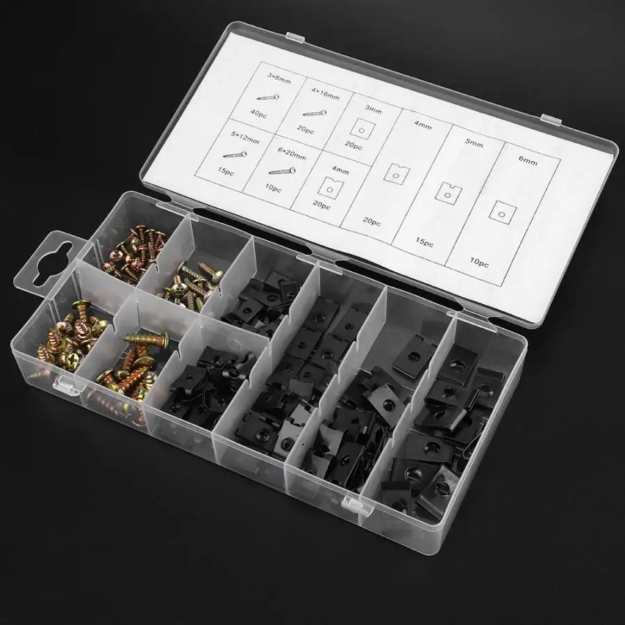 170Pcs Spire U-förmigen Clip Schraube Mutter Befestigungen Auto Automobil Motor Schutz Platte Klemme Spire Schraube Basis U-typ Clips – Detail 4