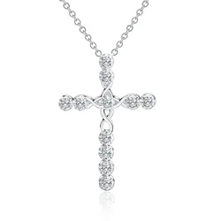Elegant 925 Sterling Silver Necklace with Blue Crystal Cross Pendant for Women - Perfect for Weddings and Birthdays (White 45CM 18 inches)