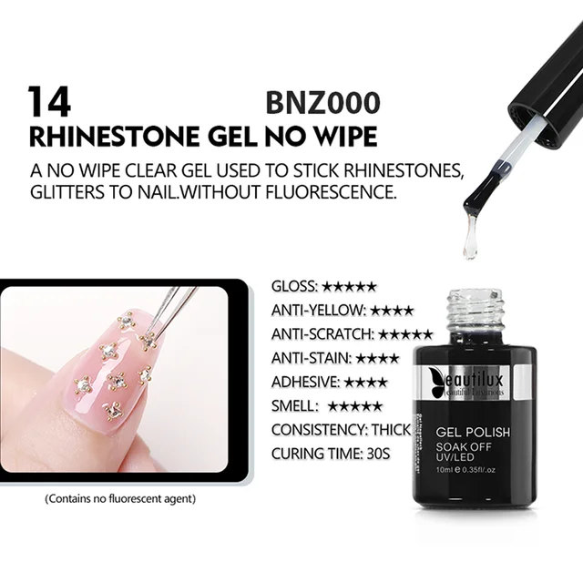 Beautilux Primer Rubber Base Top Coat Velvel Matte Top Coat Nail Art Degisn Clear Blossom Blooming Gel Foil Transfer Gel 10ml Rhinestone No Wipe