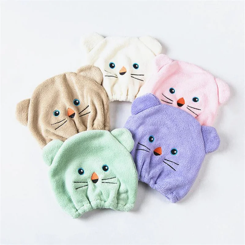Kids Shower Cap Cute Hair Wrapped Bath Drying Towels Ultra Soft Microfiber Quick Dry Hat Turban For Children Bathroom