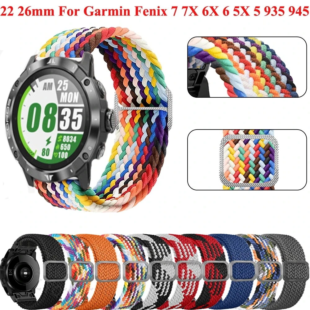 

22mm 26MM Elastic Nylon Watchband Strap For Garmin Fenix 7x 7 Fenix 6X 6 Pro 5X 5 Forerunner 935 945 Quick Release WristBand
