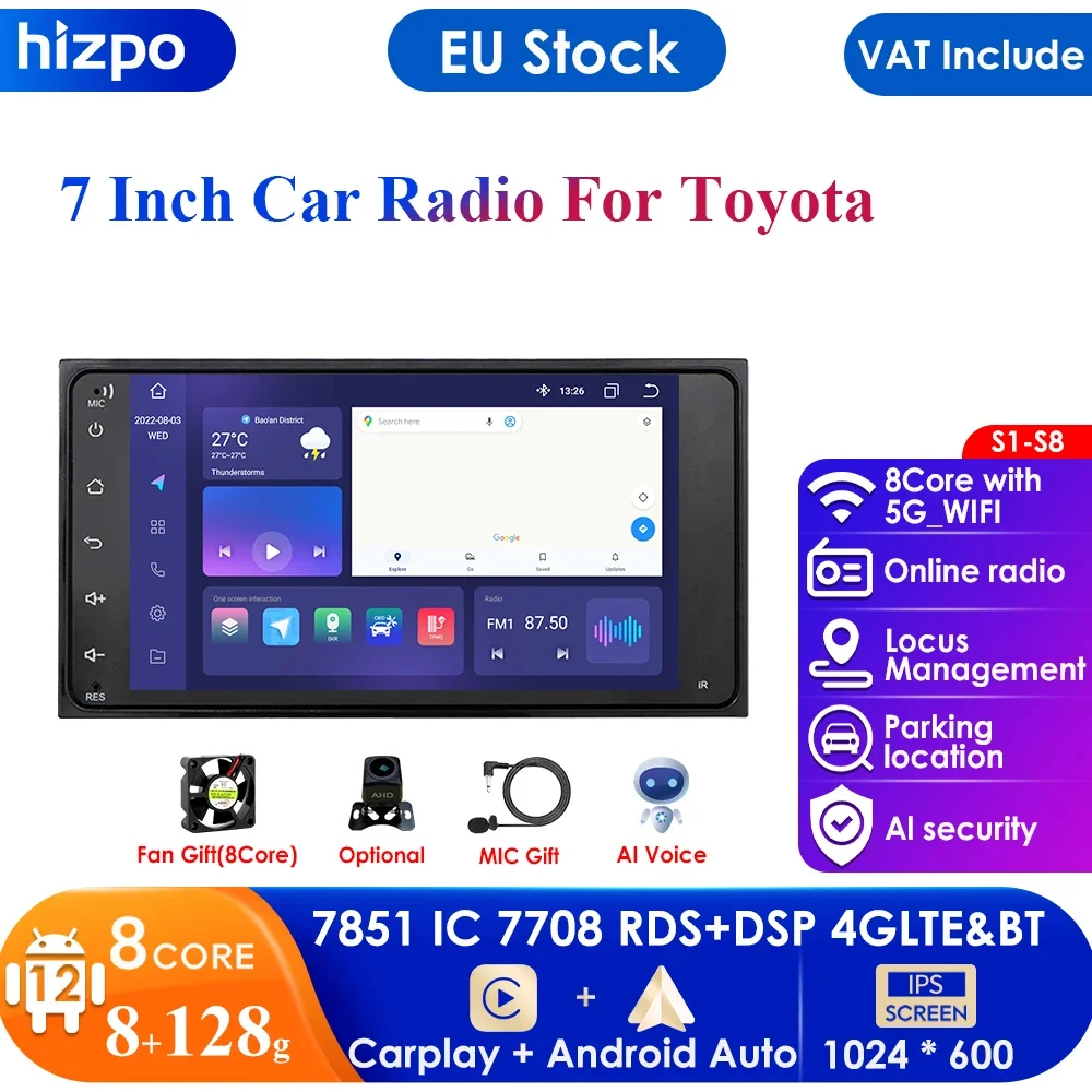 2 Din Android Car Radio GPS Bluetooth Audio Stereo WIFI USB FM 2Din Auto Autoradio For Toyota RAV4 Fortuner Corolla 4Runner Vios