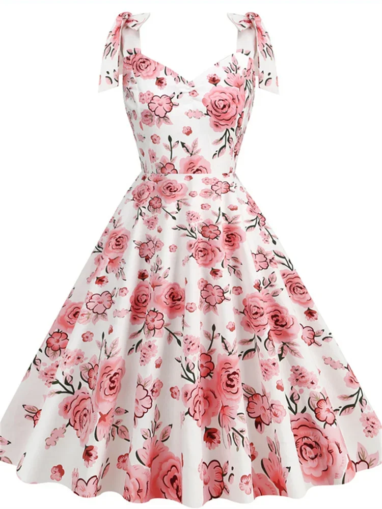 

2023 New Fashion Women Summer Dress Retro 50s 60s Robe Femme Rockabilly Pinup Party Vestidos Casual Elegant Floral Office Dress