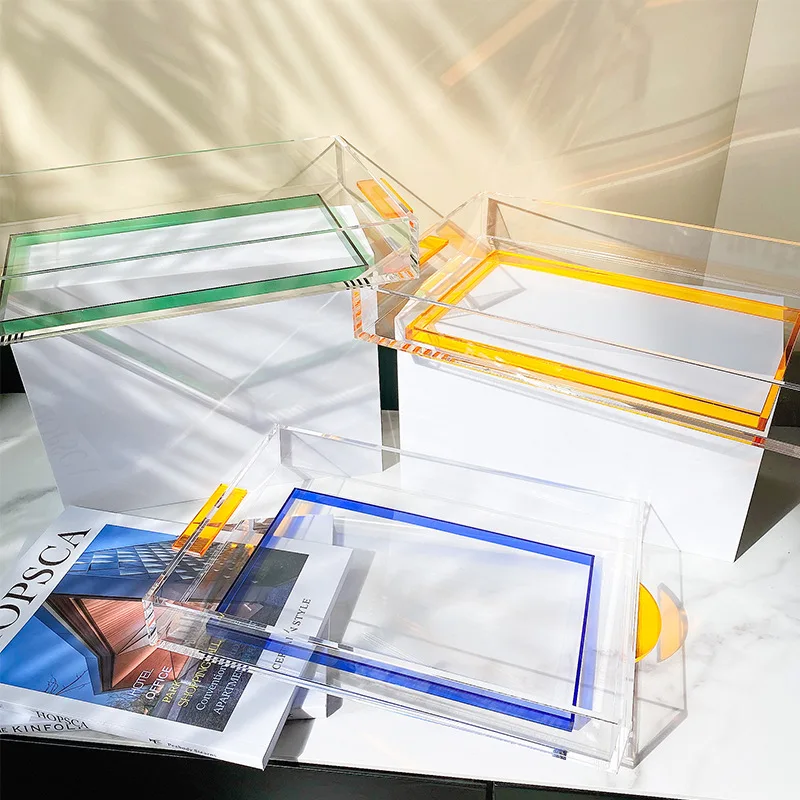 

Transparent Acrylic Tray Square Storage Tray Modern Simple Color Acrylic Kitchen Trays Home Hotel Office Storage Decorations