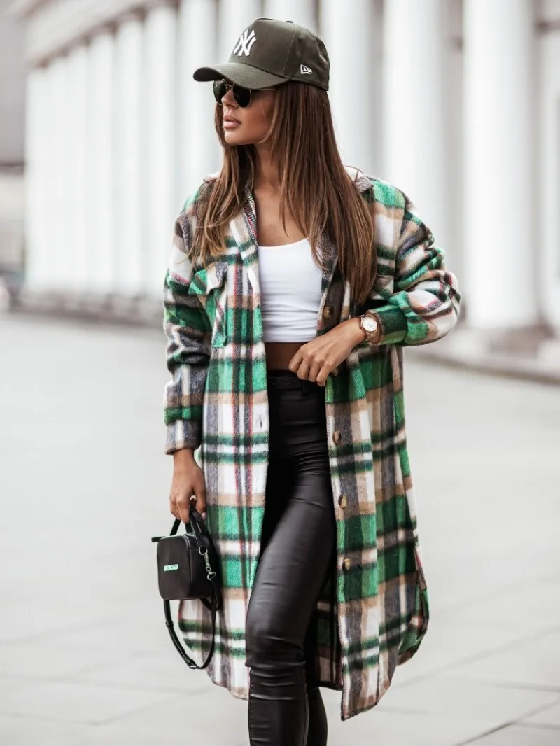 Women's New Sexy Fashion Vacation Style Casual Commuting Street Style Versatile Plaid Printed Button Up Shirt