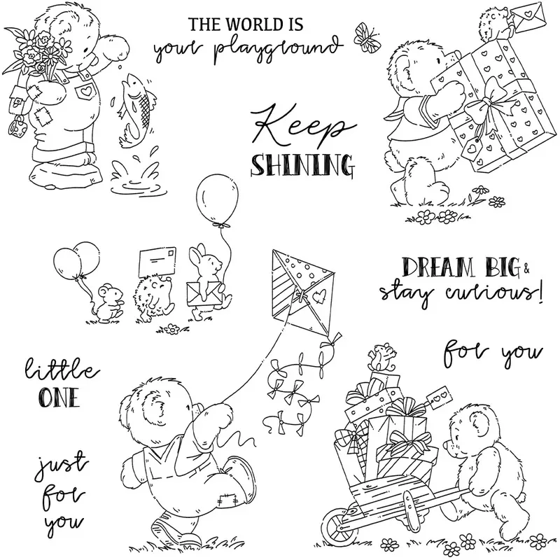 생일 축하 선물 인형 곰 클리어 스탬프 DIY 스크랩북 용품 카드 만들기 앨범 공예용 실리콘 스탬프