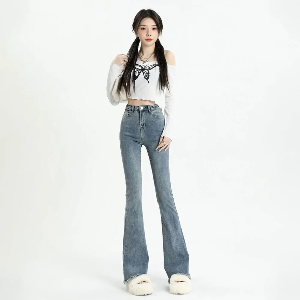 America Y2K 2024 패션 레트로 루즈 데님 바지, 슬림 하라주쿠 스타일, 루즈 와이드 레그 청바지, 여성 스키니 하이 웨이스트 플레어 청바지