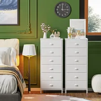 White Tall Dresser for Bedroom,Vertical Storage Tower Unit and End Table with 6 Drawers, Nightstand Furniture Fabric Drawer 2