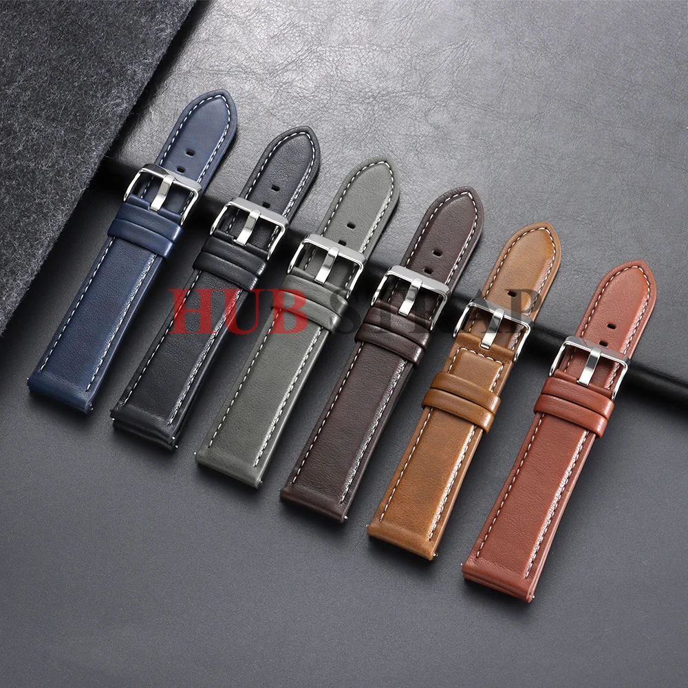 Calfskin Leather Watch Band with Silver Stainless Steel Buckle - Soft Business Wrist Strap