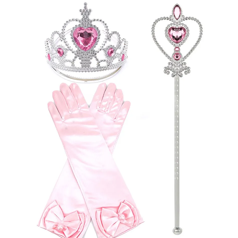 Children Accessories Set Queen Elsa Aurora Rapunzel Fancy Costume Party Supplies Blue Green Pink Purple Wand Crown Gloves Outfit