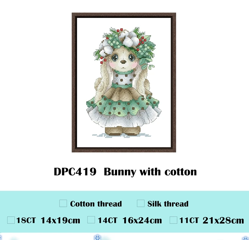 Whimsical Bunny and Poppies Cross Stitch Kit for Beginners - Cartoon Pattern with White Cotton Fabric and Thread