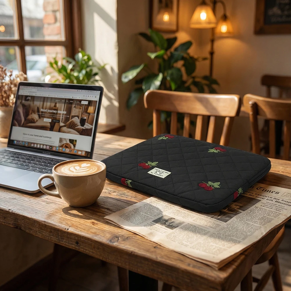 Versatile Plush-Lined Laptop Sleeve with Embroidery