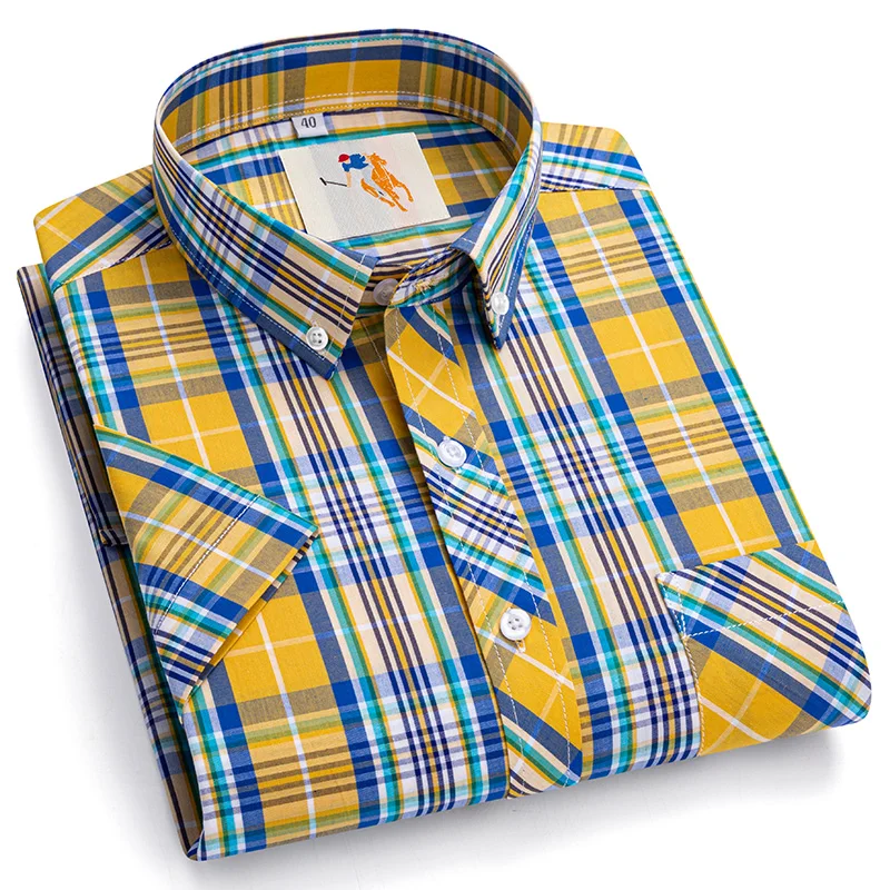 New in shirt plus size 8xl Fashion korean cotton short sleeve shirts for men slim fit formal shirt plaid hawaiian clothes