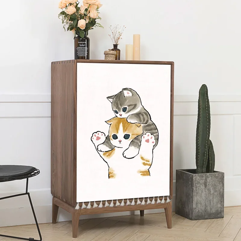 Cortinas cortas con dibujos de gatos para armarios, cortinas cortas con dibujos de animales, funda a prueba de polvo para estantes de zapatos, estantes de almacenamiento de cocina, cortinas para puert