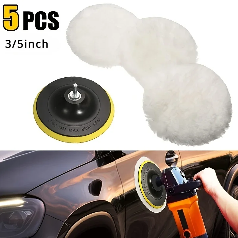 Wool Polishing Pad 5Pcs/Set Polishing Wheel for Drill Attachment with M14 Drill Adapter car polishing pad car polish pad wool polishing pad polishing wheel disc polishing wheel kit