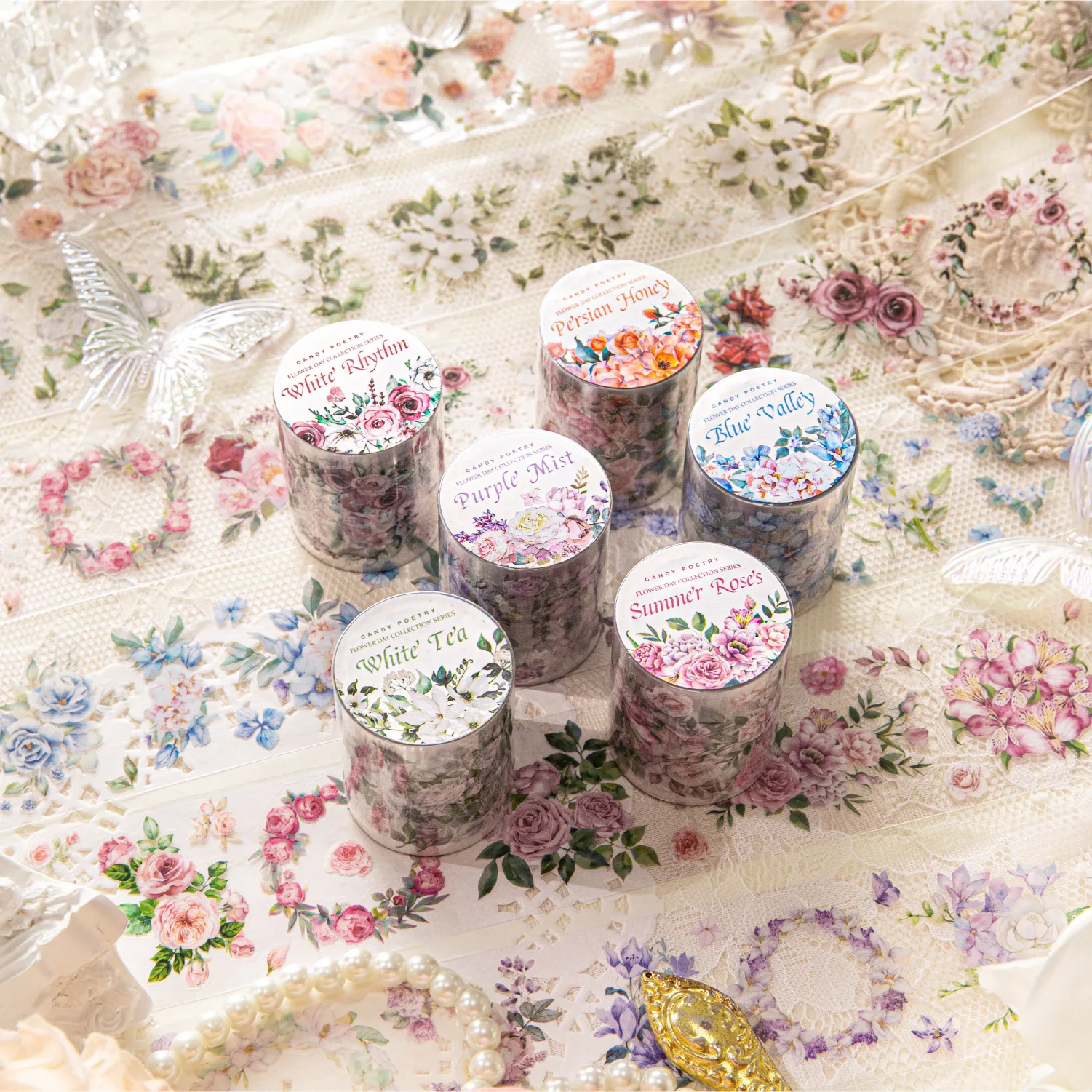 

Card Lover 1 Roll [Flower Day Collection Series] Aesthetics Journal Masking Tape Waterproof Paper Material Scrapbook Kit