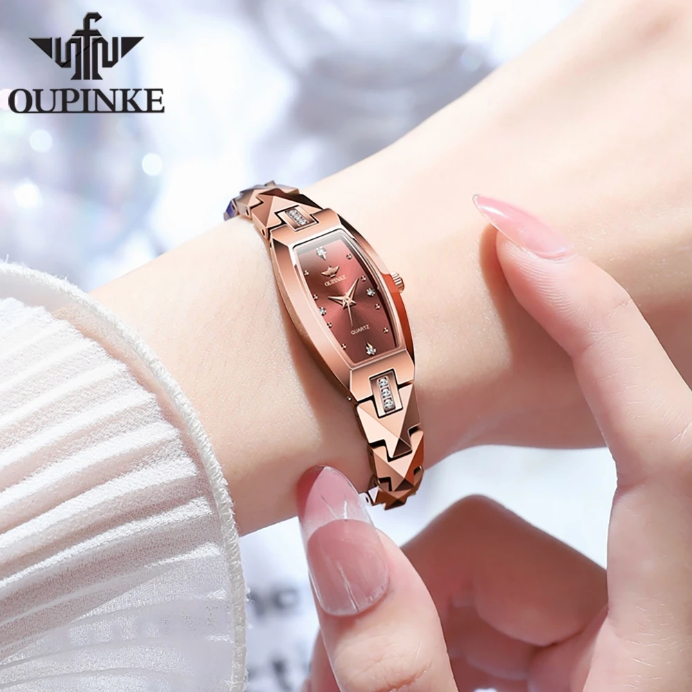 OUPINKE 3242 Import Quartz Movement Watch For Women Tungsteel Steel Strap Original Wristwatch Sapphire Mirror Luxury Dress Watch 2