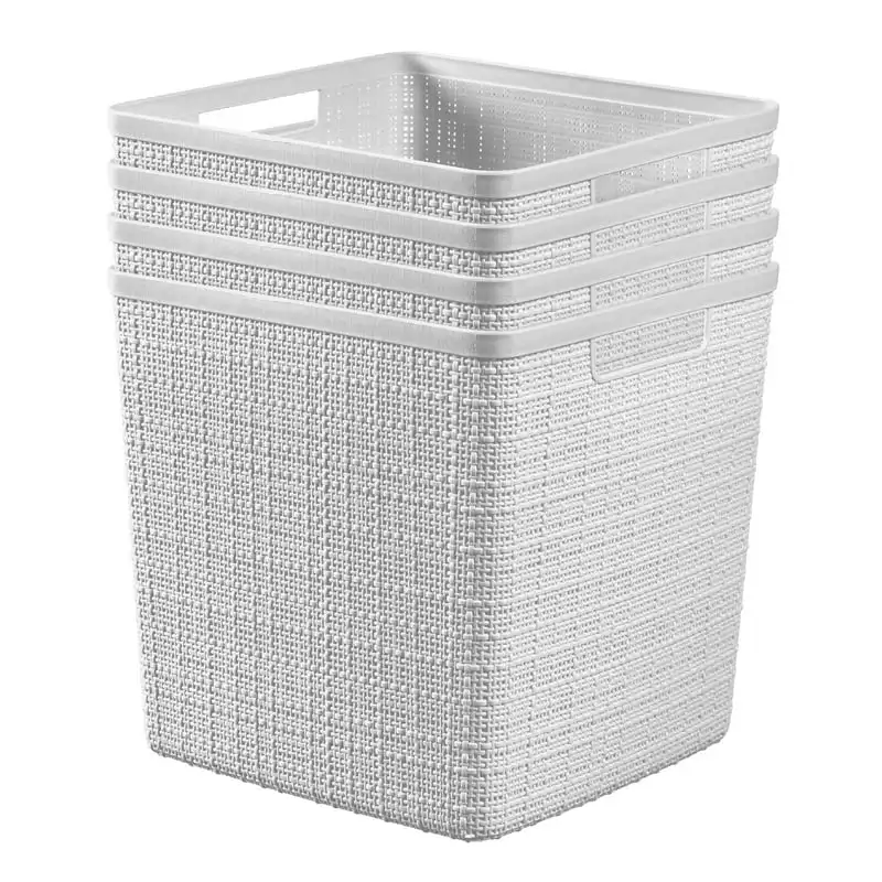 

" Cube Basket, Resin Plastic Storage Bin, White, 4 Pack