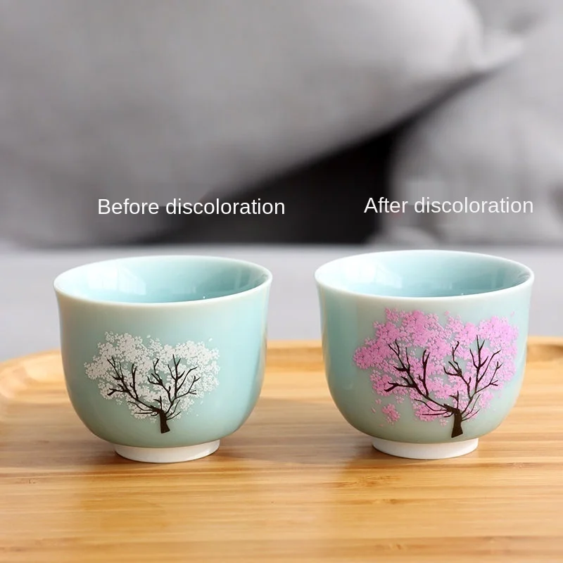 Thermochromic Cup Sakura Tea Cup Ceramic Kung Fu Tea Cupjapanese Style Kiln Master Changing Color