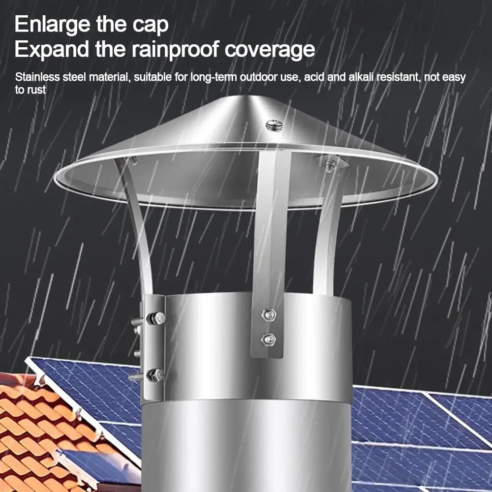 ฝาครอบปล่องควันสแตนเลสขนาด 75-160 มม. สำหรับท่อ ป้องกันลม ดีไซน์รูปเห็ด ป้องกันฝนได้อย่างมีประสิทธิภาพ 1