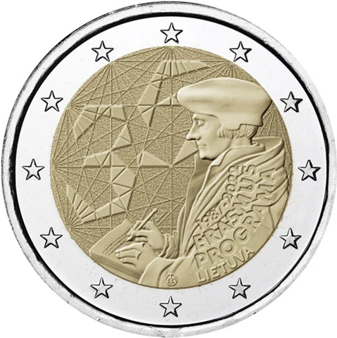 Lituania 2022 Moneta Commemorativa Programma Internazionale 35 ° Anniversario 2 Euro Unc Nuovo Di Zecca