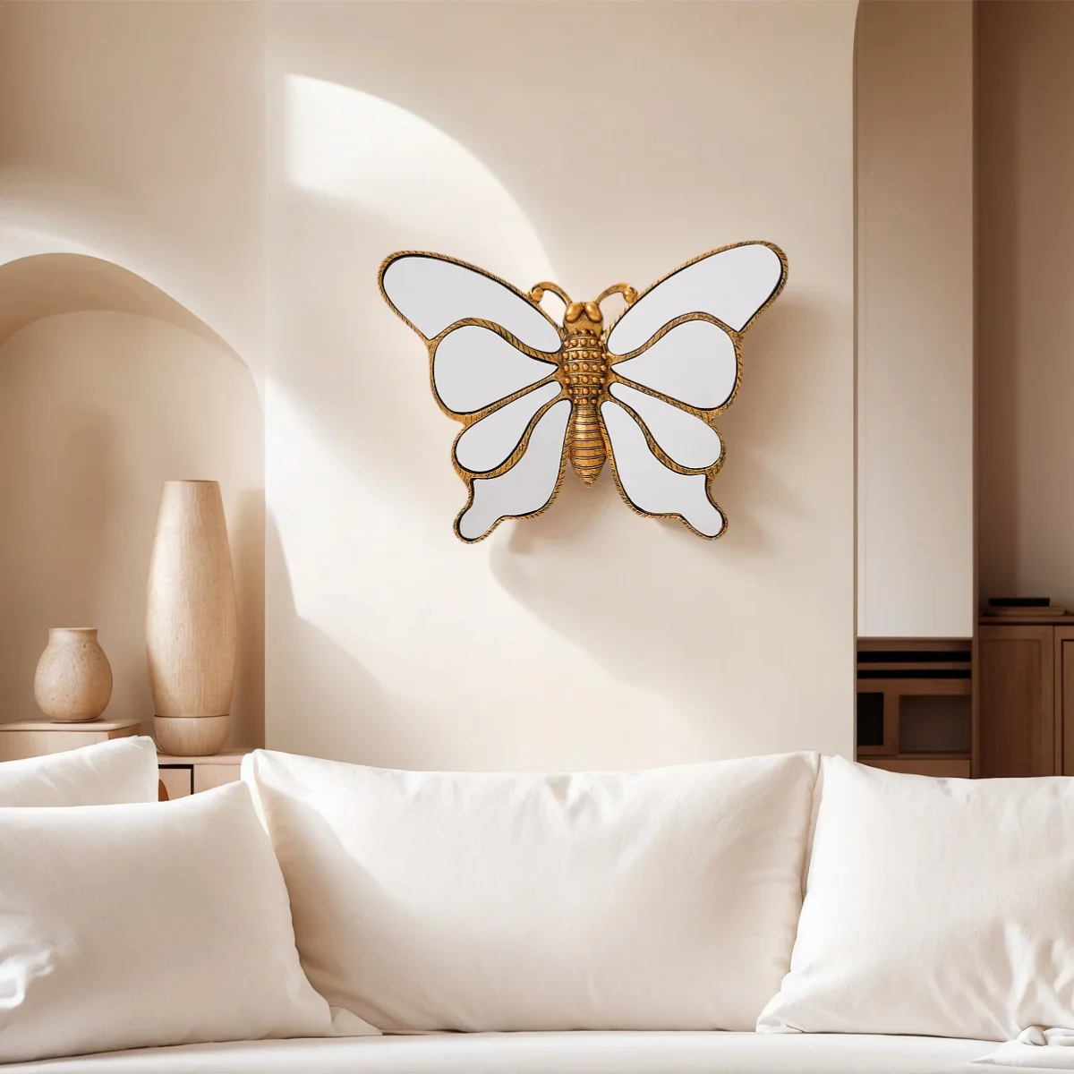 1PC,8.6* 12-inch retro distressed resin material eight-sided mirror, butterfly-shaped home decoration craft wall hanging