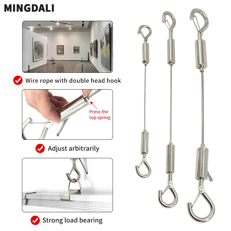 1.5mm/2mm/3mm stainless steel wire rope adjustable spring hook clothesline hanging rope