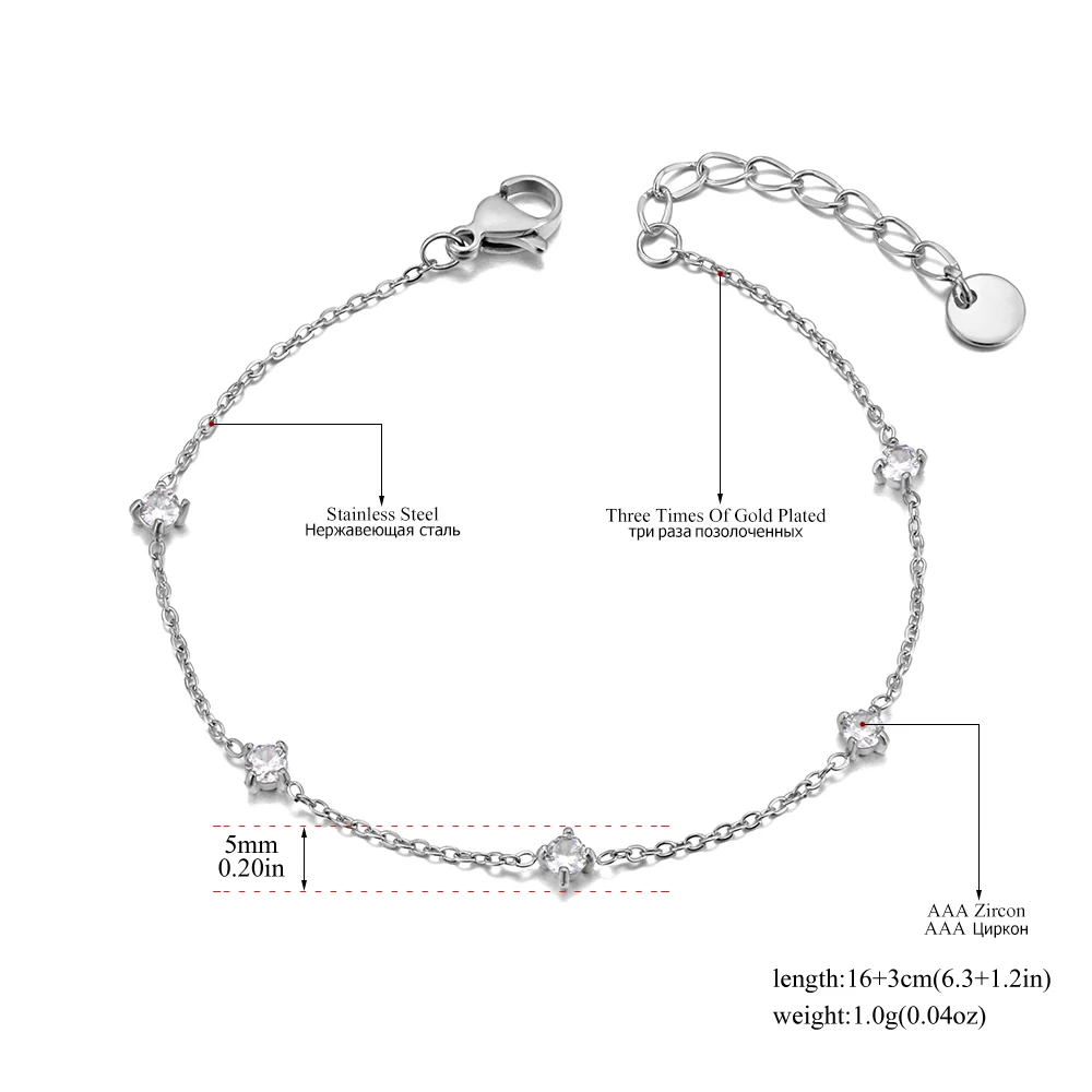 JeeMango Klassische kleine, zierliche Armbänder mit Zirkonia-Kette für Damen, 18 Karat vergoldeter Edelstahl, Hochzeitsschmuck B24059