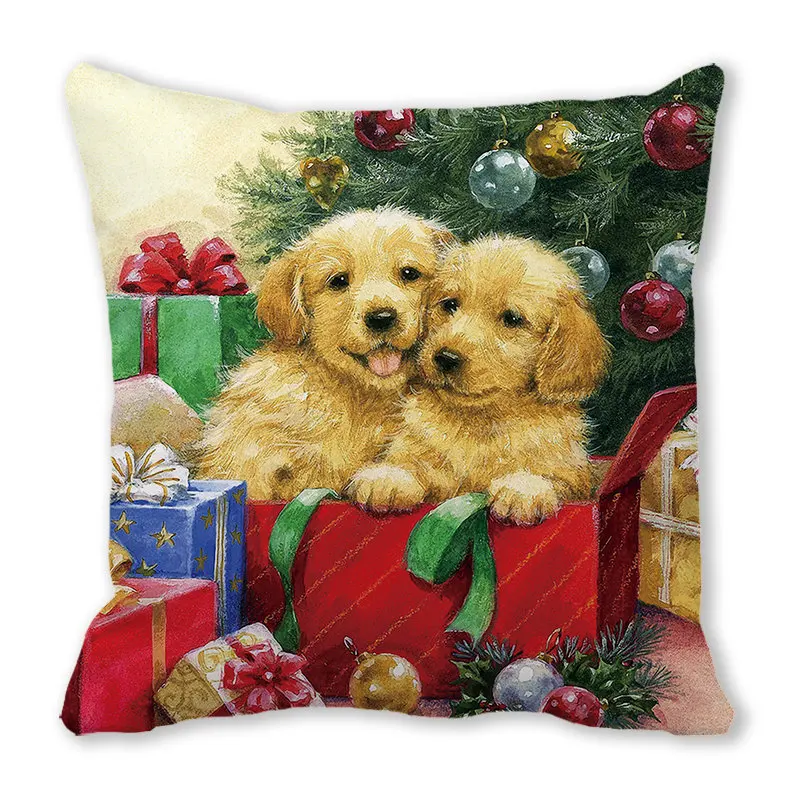 Christmas Decor Pillow Cover Farmhouse Home Sofa Decorative Throw Pillow Case Cute Pet Cats Dogs Pillowcase Floral Cushion Cover