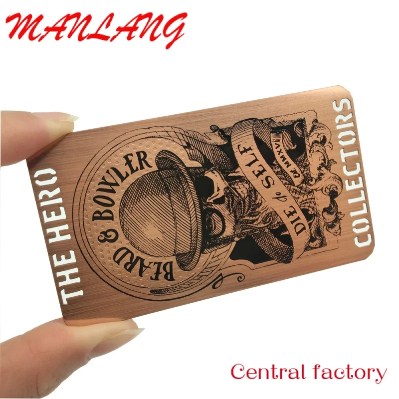 

Custom Custoized 0.8 Thins Credit Card Size Eted Printed Logo Copper Brushed etal Busins Card