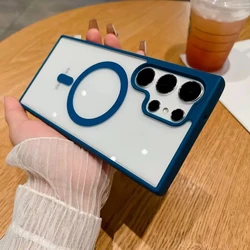 Magnetic Transparent Wireless Charging Phone Case with Matte Finish - S22 (Blue)
