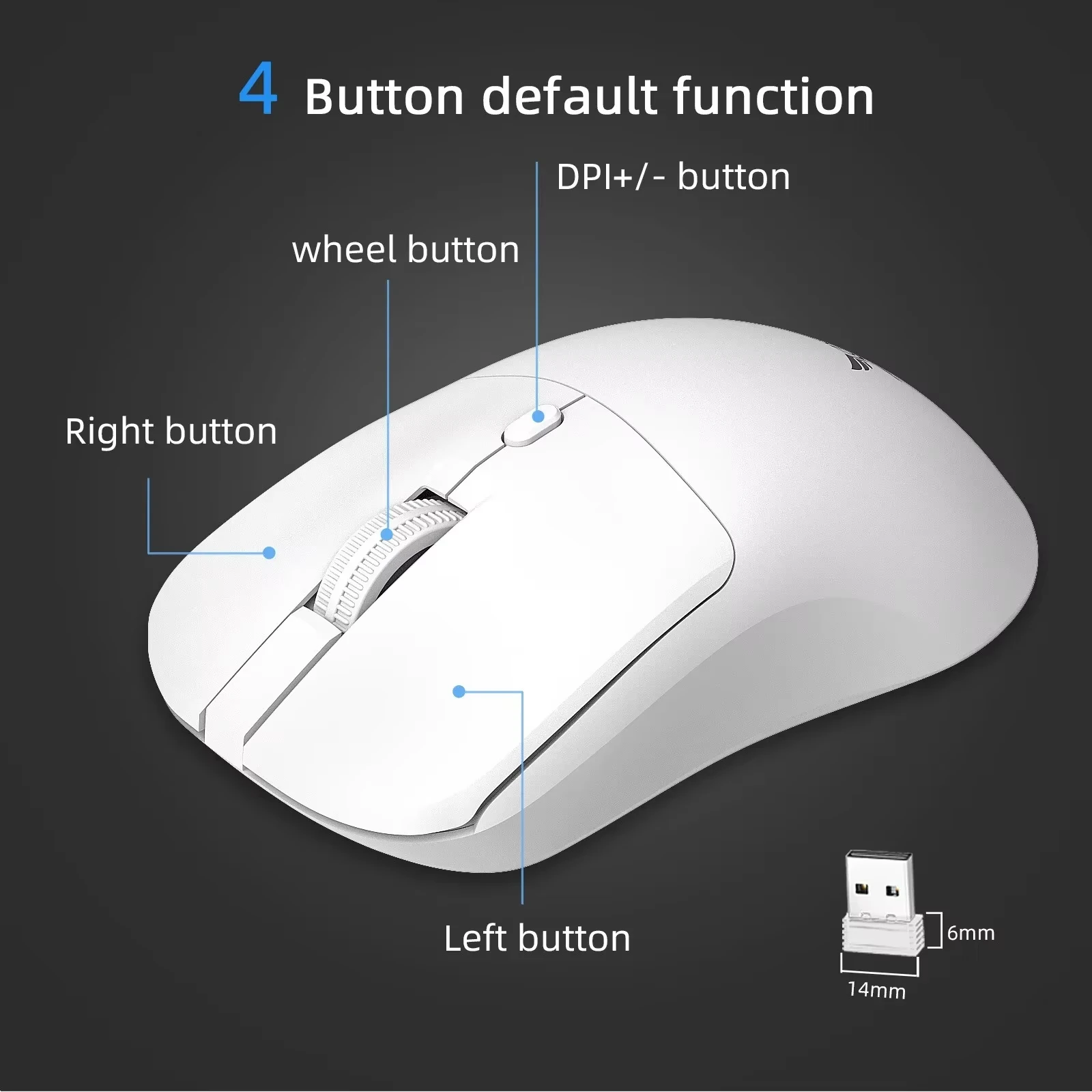 2.4G Wireless Mouse Ergonomic Adjustable 800-1200-1600 DPI Lightweight Rechargeable for PC/Laptop/Macbook Pro