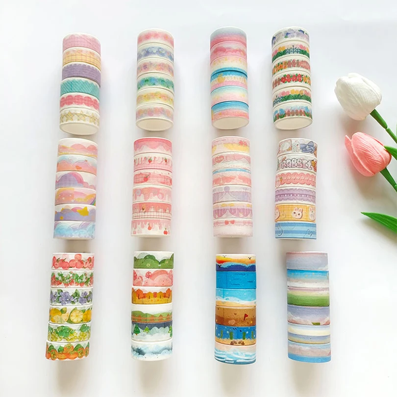 6Pcs Landscape Washi Tapes Scrapbooking Supplies Washitape Clouds Diary Decorative Adhesive Tape Kawaii Stationery Masking Tape washi tape adhesive tapes decorative tape decoration tape
