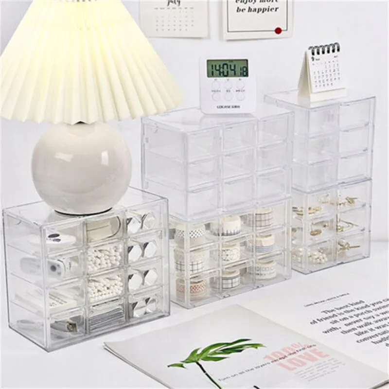

Transparent Storage Box Desktop Drawer Plastic Stationery Jewelry Cosmetics Organizer Dust Proof